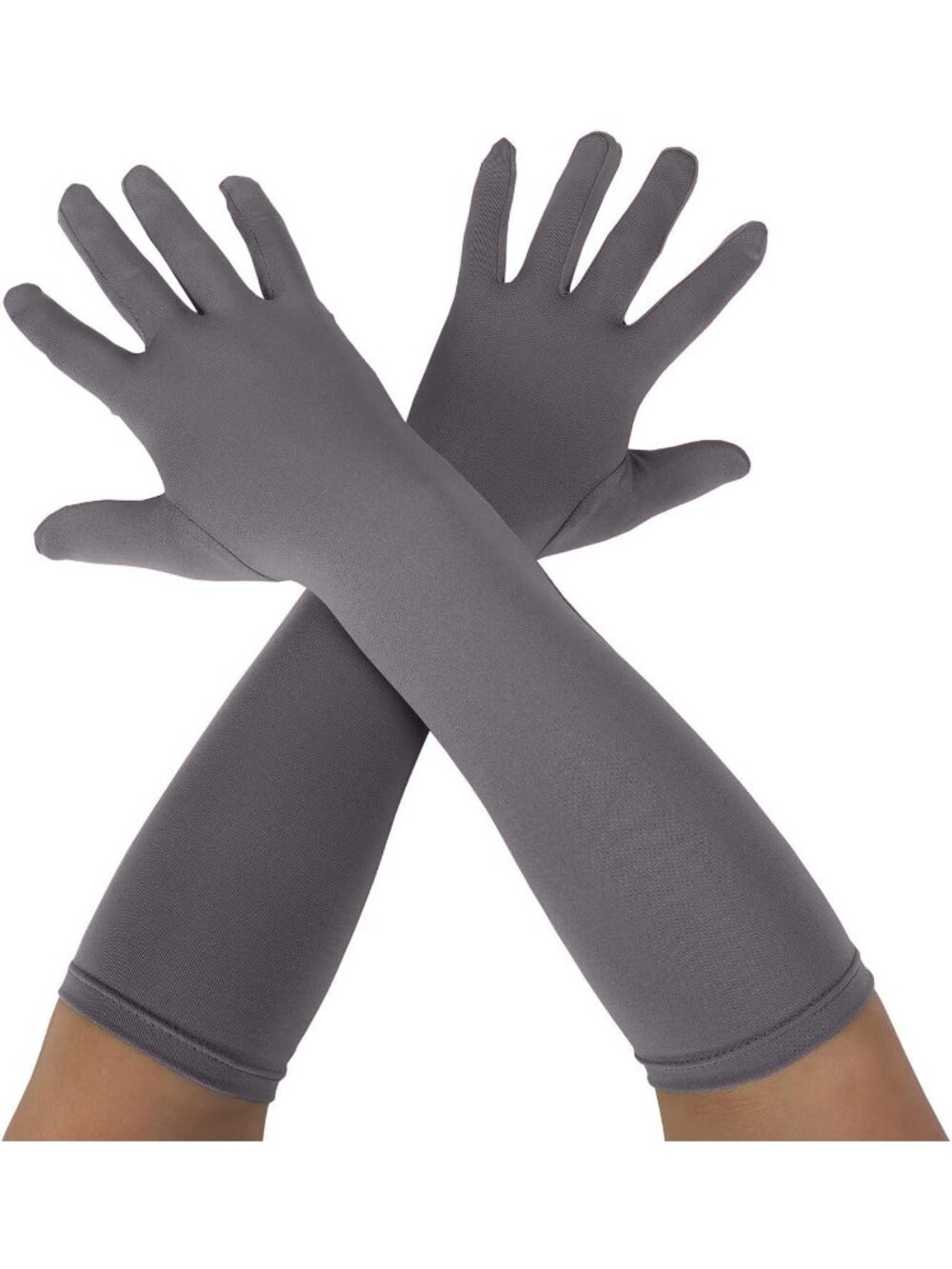 Women's Grey Unisex 15" Long Elbow Spandex Costume Party Opera Gloves